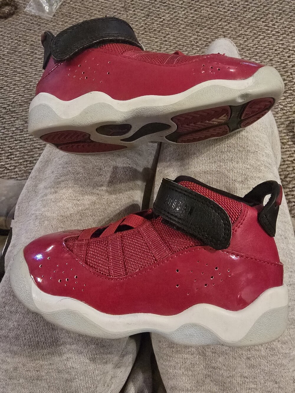 Jordan Kids Red and Black Velcro Basketball Sneakers